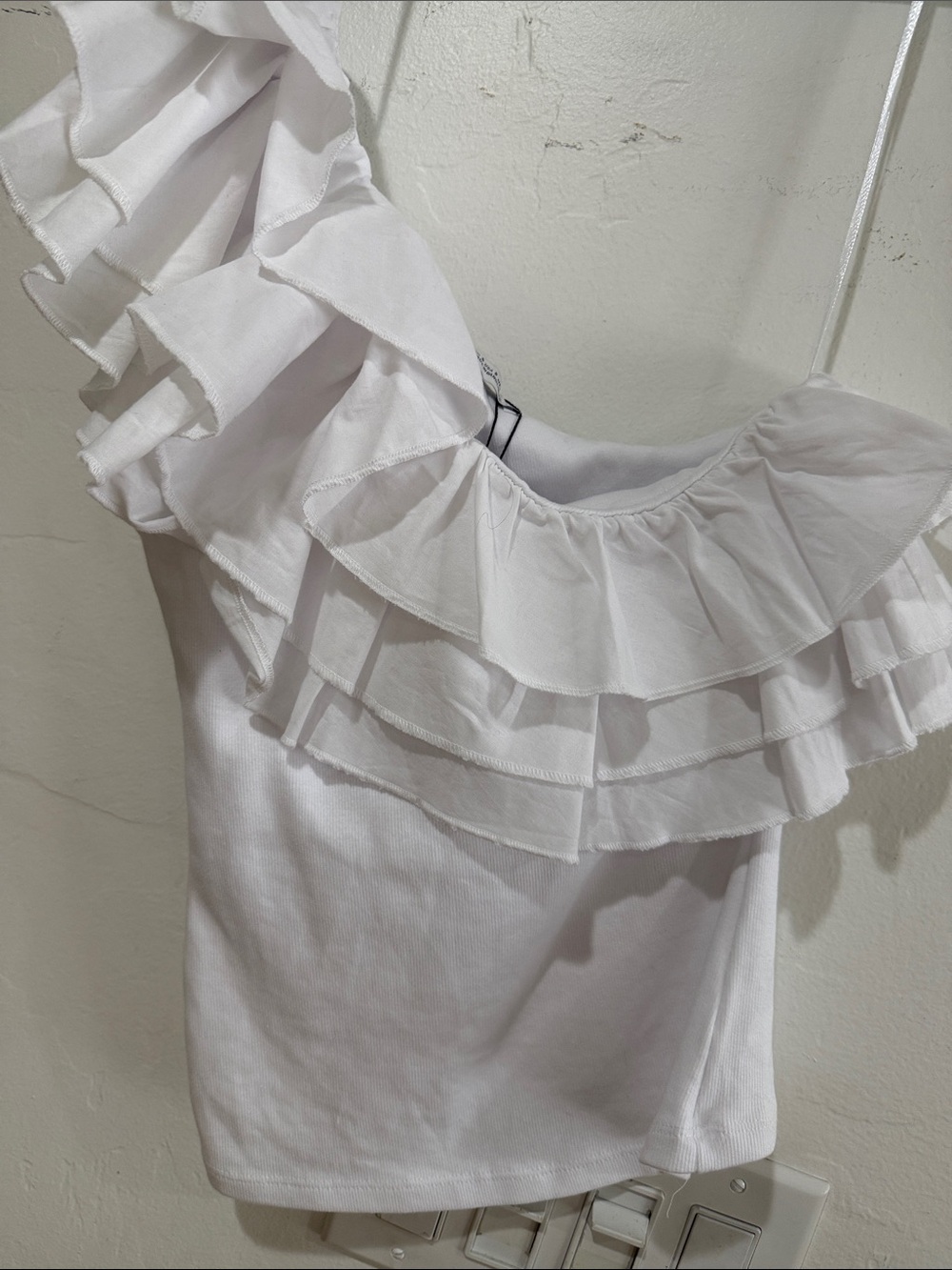 Zara White One-Shoulder Ruffle Top